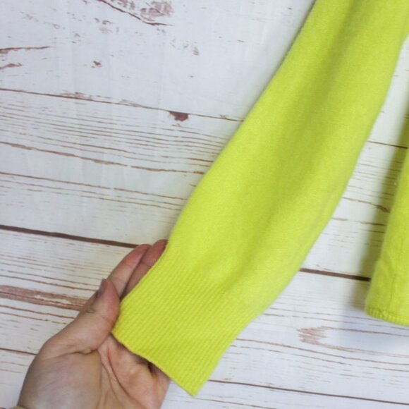 White + Warren Yellow 100% Cashmere Front Tie Sweater Small Crewneck - Picture 3 of 8
